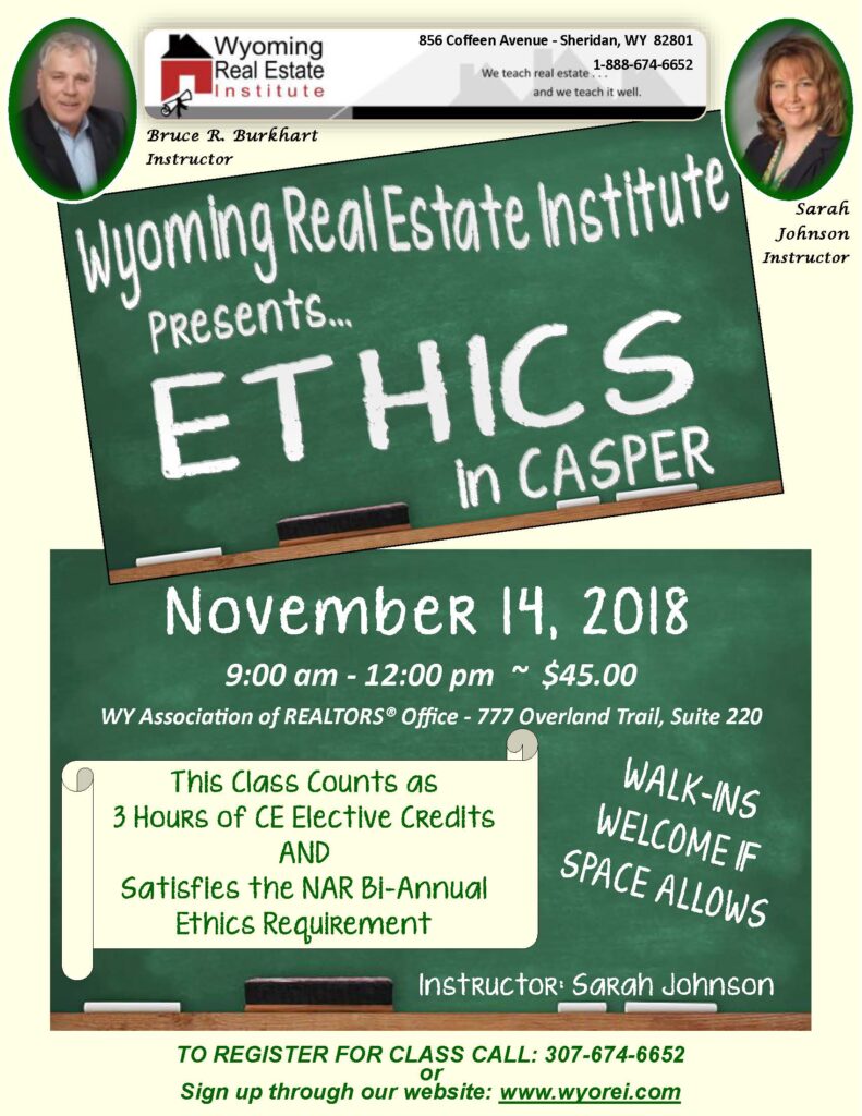 ETHICS Flyer REVISED 2018 Sheridan County Board Of Realtors